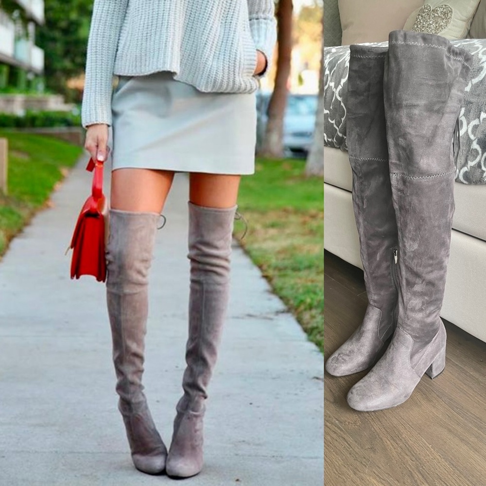 Grey over the knee boots